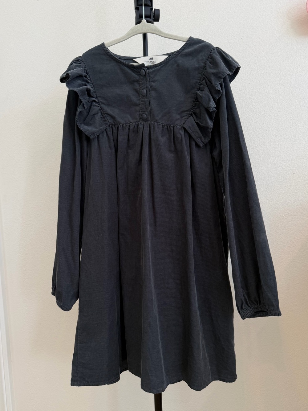 H&M Black Ruffle-Yoke Long Sleeve Girls Dress